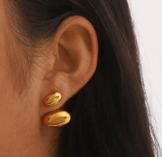 Dual stone 18k gold plated ear stud - Raze Official